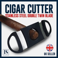 CIGAR CUTTER STAINLESS STEEL QUALITY BLACK DOUBLE TWIN BLADE UK SELLER New
