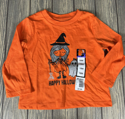 Meijer Happy Halloween Witch Girl Orange Shirt Size 18 Month NWT 