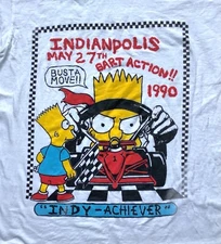 Vtg 90s Simpsons T Shirt Single Stitch Bart Indy Achiever 500 Race Car EUC L