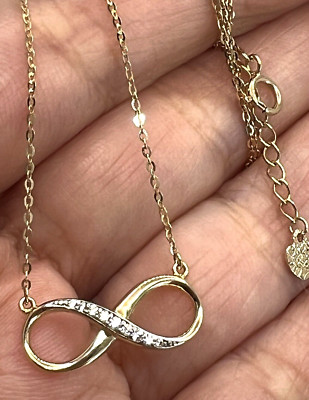 GoLD 14k INFINITY Love Halskette gelb massiv echt cz fein Geschenk Her Rolo 18''