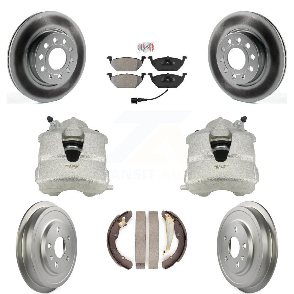 Upgrade Front Rear Disc Brake Caliper Coated Rotors Drums Semi-Metallic Pads Kit