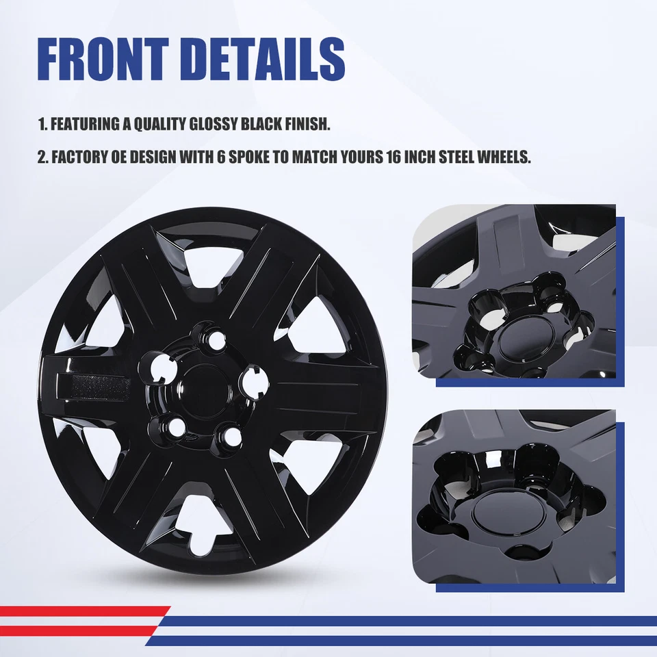 For 2008-2016 DODGE GRAND CARAVAN 16" Set of 4 Bolt on Hubcaps Wheel Rim Covers - Image 3 of 4