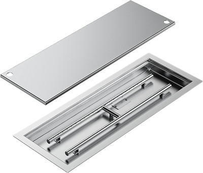 24''x8'' Stainless Steel Drop-In Fire Pit Pan & Burner with Cover