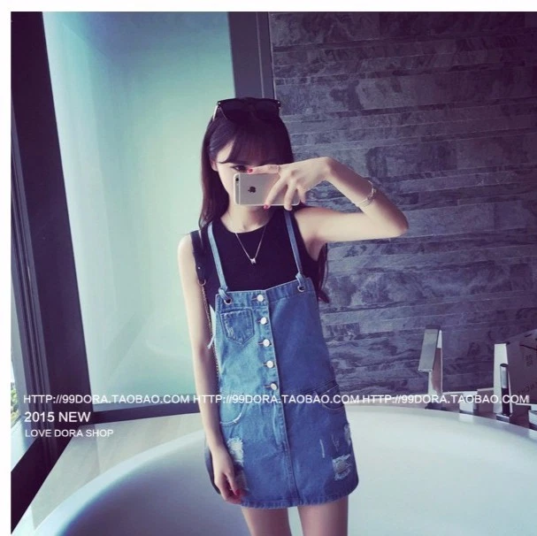 Japanese women retro denim dress jumpsuit Pocket overalls Jeans Harajuku |  eBay