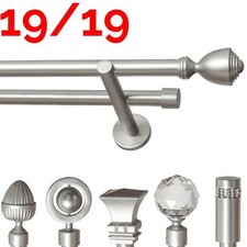 Metal Double Curtain Pole 19/19 mm, Chrome, Modern P1