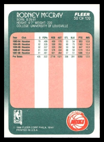 1988 Fleer Rodney McCray #52 Houston Rockets ~ $.99 Ship! | eBay