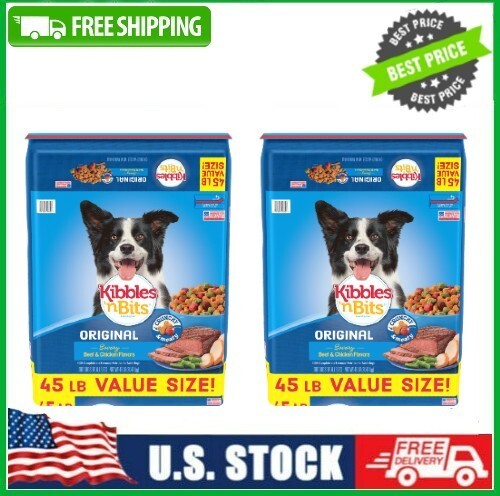 2 PACK Kibbles 'n Bits Original Savory Beef & Chicken Dry Dog Food, 45 lb. Bag