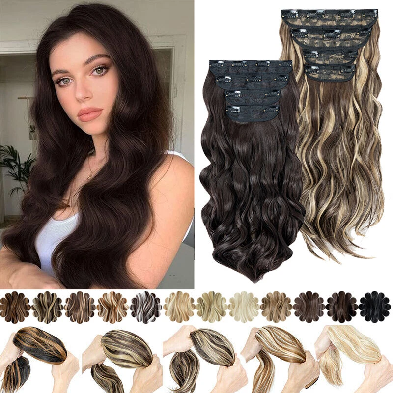 22inch Natural Clip in Hair Extensions Full Head 4 Piece Balayage Curly as  Human