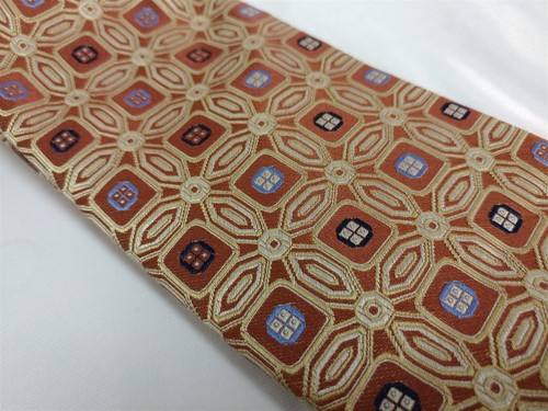 Peacock handmade pure silk Mens tie square geometric square brown blue - Picture 2 of 6