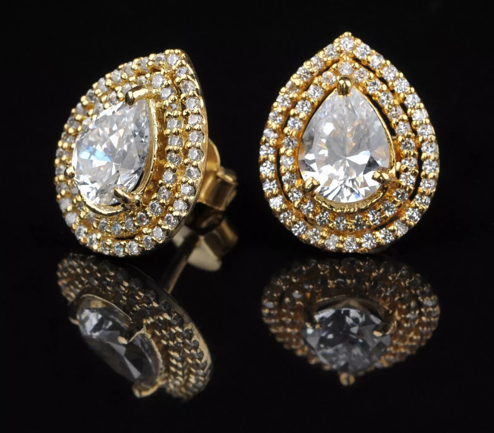 6ct ペアカット モアッサナイト レディース 美しいスタッド イヤリング 14K イエロー ゴールド メッキ