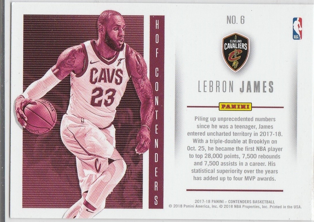 LEBRON JAMES Hall of Fame Contenders 2017/18 CLEVELAND CAVS