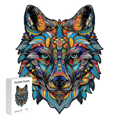 Buntes Holz Wolf Puzzle Tierform Teile A4 Größe Geschenk NEU