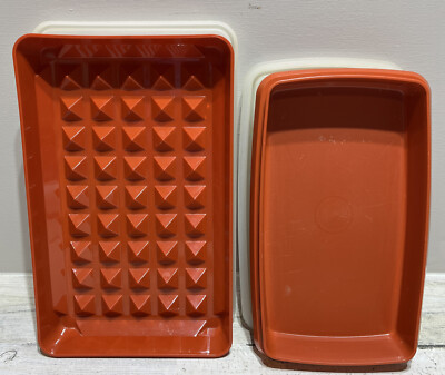 Vintage Tupperware Paprika/Red Rectangle Storage Containers 816 & 1292 w/ Lids