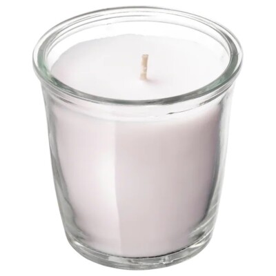 2 IKEA SMÅTREVLIG 20h Scented Candle In Glass Natural Vanilla And Sea Salt 2 ¾ ''