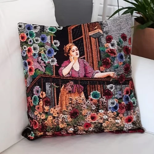 Tapestry Pillow Cover,Ottoman Women Gobelin Pillowcase,Housewarming Woven Throw - Image 2 of 4