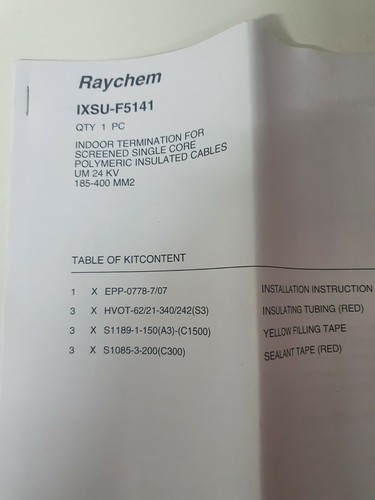 Raychem IXSU-F5141 indoor Termination screened single core UM24kV 185mm - 400mm - Foto 4 di 4