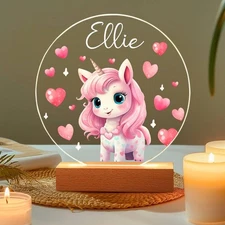 Personalized Unicorn Night Light, Custom LED Gift for Girls or Room Decor