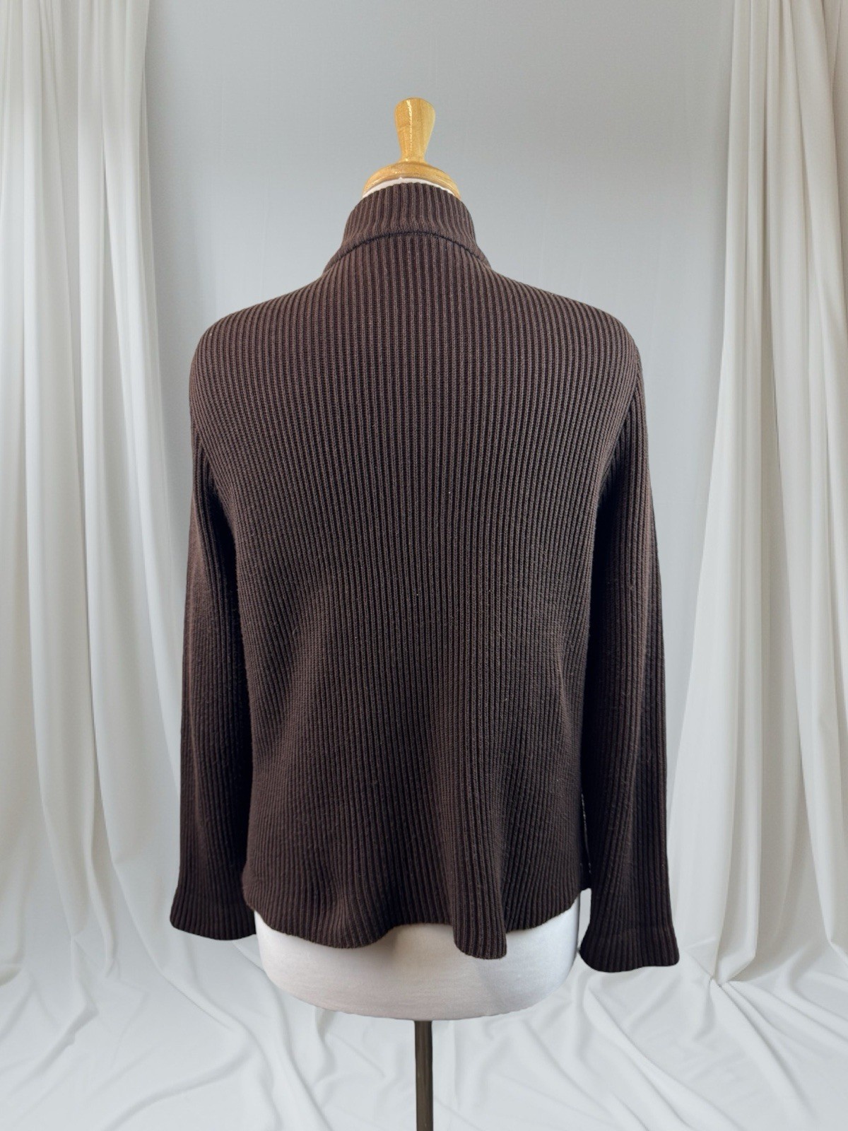 Brown Suede Patchwork Knit Zip Up Jacket Boho Gru… - image 3