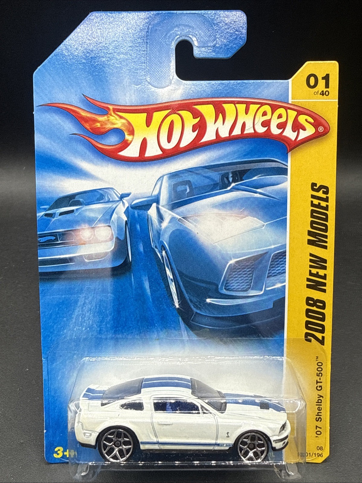 2008 Hot Wheels NEW MODELS 07 SHELBY GT-500 white blue 01/40