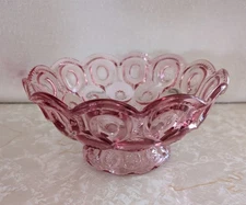 LE Smith Glass Pink Moon And Star Large Footed Berry Bowl