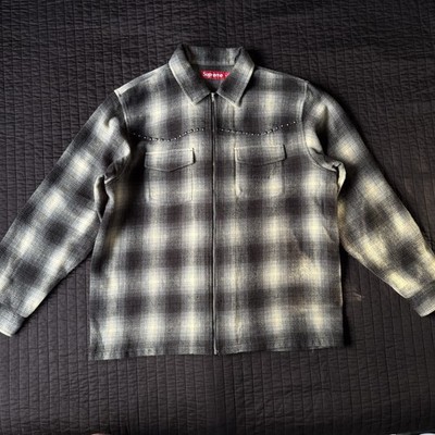 Pre Owned Supreme Studded Shadow Plaid Zip-Up Shirt FW25 Size XL