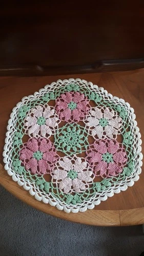 Vintage Granny Chic Crochet Doily Pink ~Green ~White
