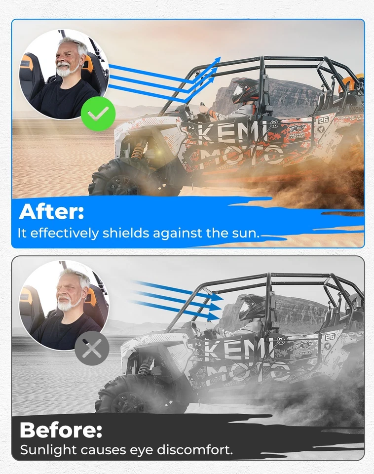 Parasol tintado UTV de gran tamaño 2 piezas para X3 Defender RZR Pioneer Zforce Foto 3 de 4