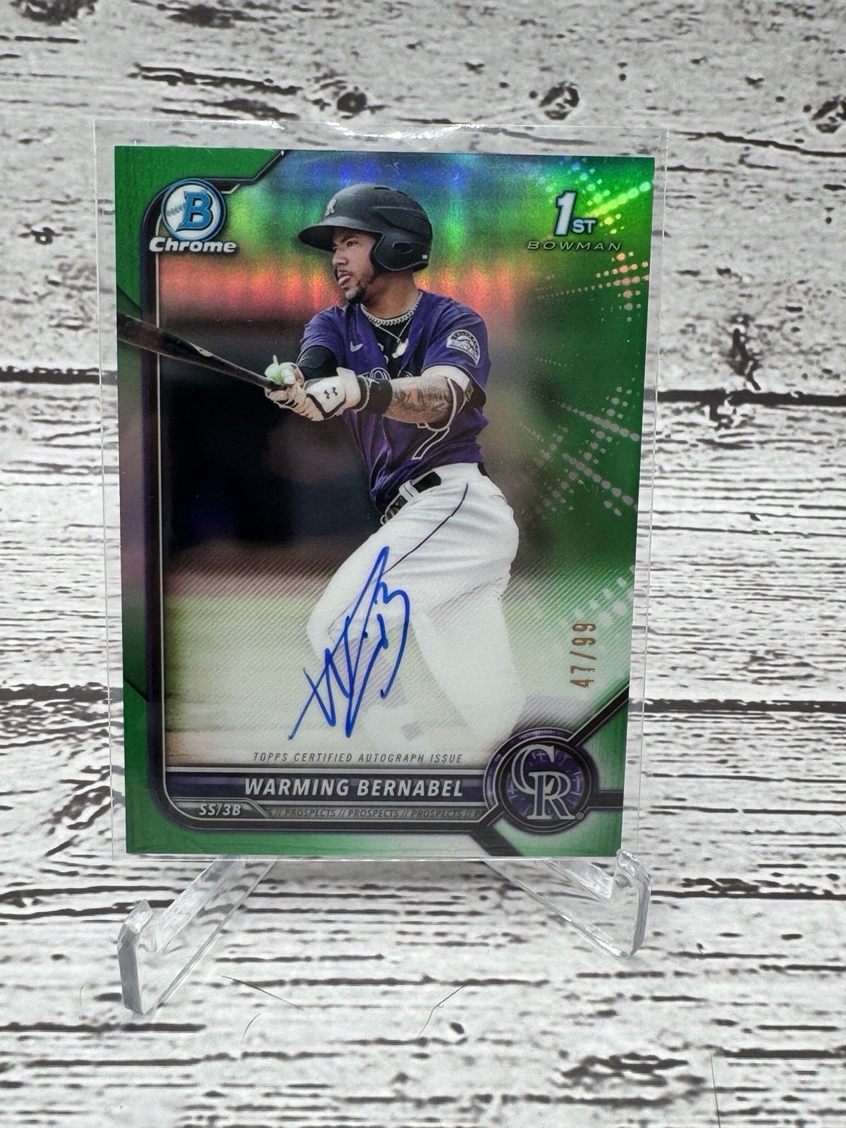 2022 Bowman Warming Bernabel 1st Chrome Green Refractor Auto /99 #CPA-WB Rockies