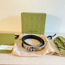 Gucci GG Marmont reversible belt Black and Gray with Iconic GG Buckle women's