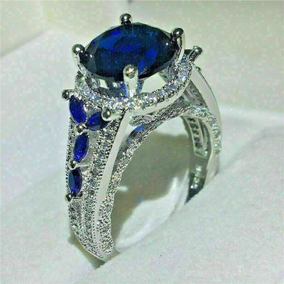 3Ct Round Lab-Created Sapphire Under Halo Engagement Ring 14k White Gold Finish