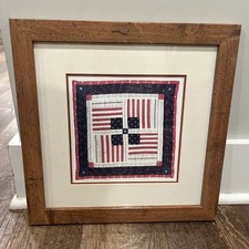 Kate Adams FOUR FLAGS Lithograph Quilt Art Print Framed Ready to Hang GC