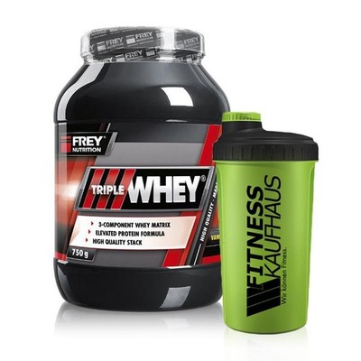 (50,53 EUR/kg) Frey Nutrition Triple Whey 750g Eiweiss +Shaker Geschmack wählbar