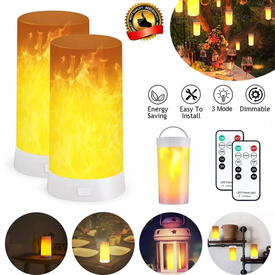 1/2stk LED Flamme Lampe Nachtlicht Mit Fernbedienung Flammen Effekt Flacker USB - Bild 3 von 4
