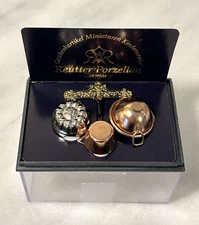 Reutter Porzellan Germany Dollhouse Miniature Kitchen Rack Set W/Pots