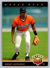 1993 Upper Deck #5 Manny Alexander Baltimore Orioles Star Rookie SS Card. rookie card picture