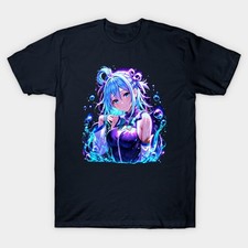 Goddess Aqua Waifu Girl Tee, KonoSuba Anime Waifu Black T-Shirt V2