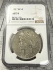 1927 D Peace Dollar $1 NGC AU55 Tougher Date! Little Toning 90% US Silver