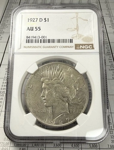 1927 D Peace Dollar $1 NGC AU55 Tougher Date! Little Toning 90% US Silver