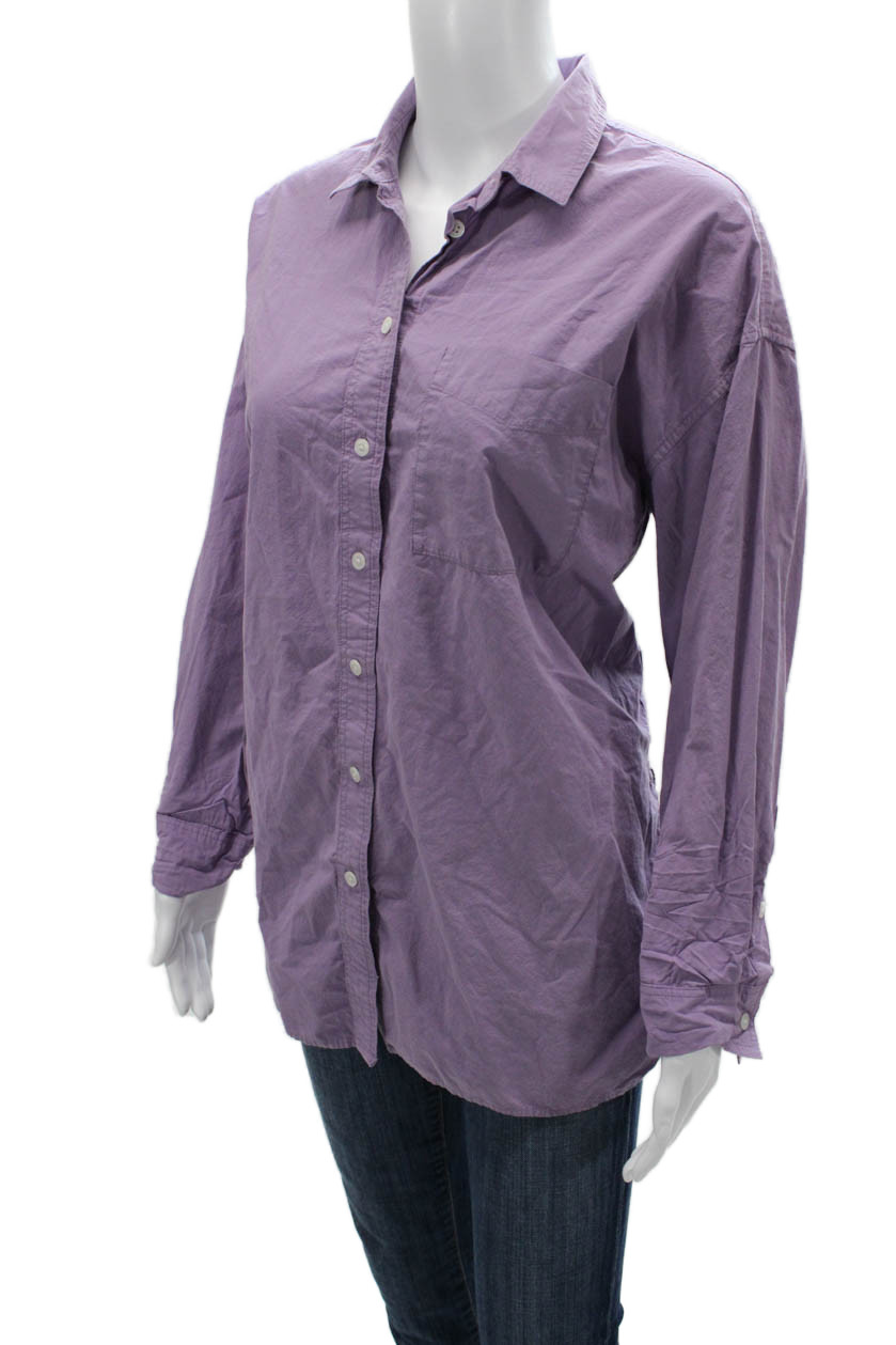 Madewell Womens Basic Collared Button-Up Purple C… - image 3