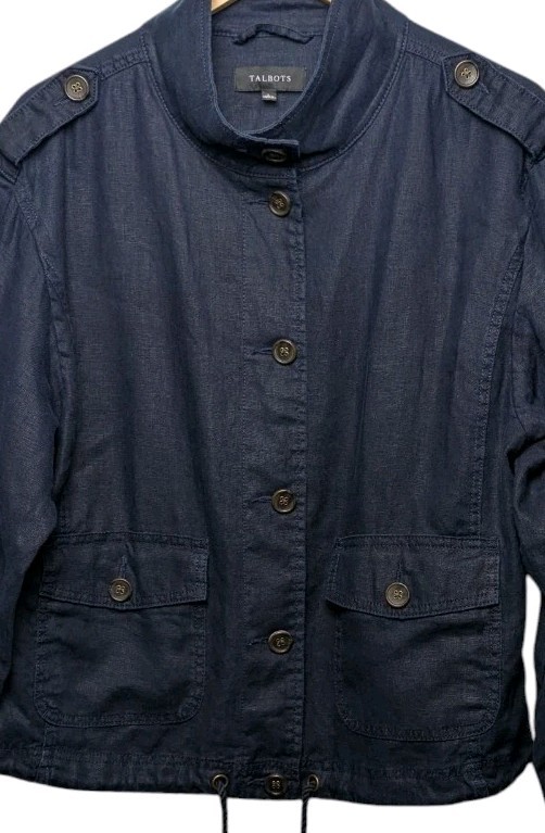 Talbot's Navy Linen Jacket Large Drawstring Pocke… - image 4