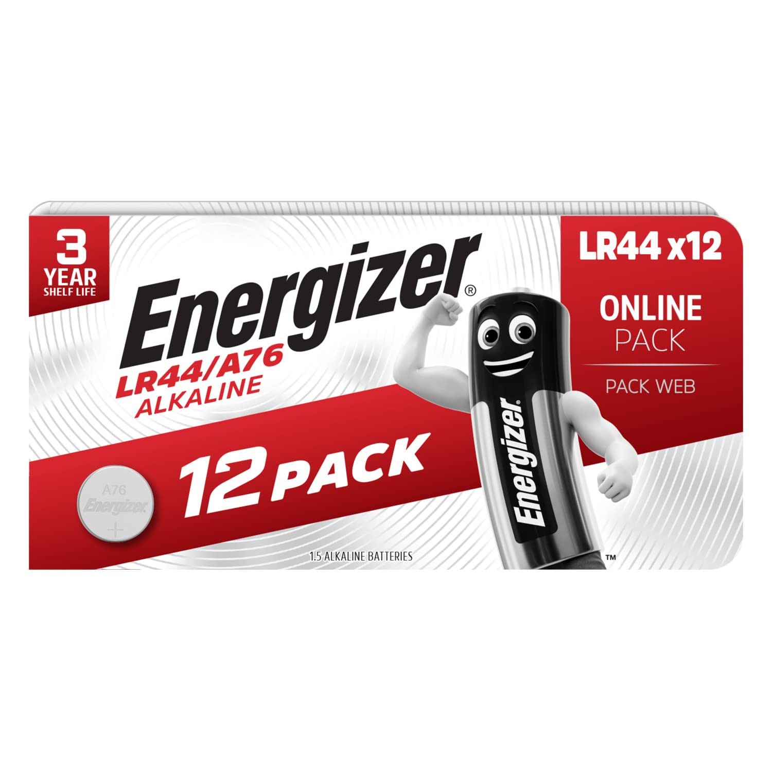 Energizer LR44 A76 Button Cell Batteries A76 1.5V Alkaline , 12 Pack