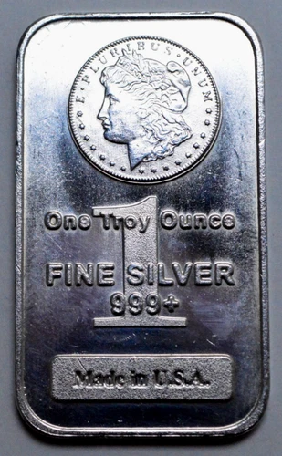 1 TROY OZ SILVER 999+FINE SILVER BAR  Morgan Design Made in USA No Reserve Price