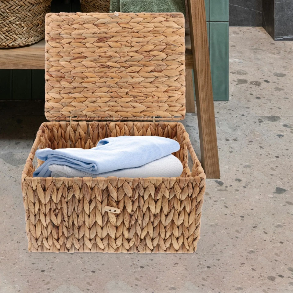  Rectangular Storage Basket Heavy Duty Decorative Woven Box with Lid for - Image 3 of 4