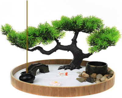 #ad Japanese Zen Garden for Desk Zen Garden Sand Kit Artificial Bonsai Tree Rake $58.52