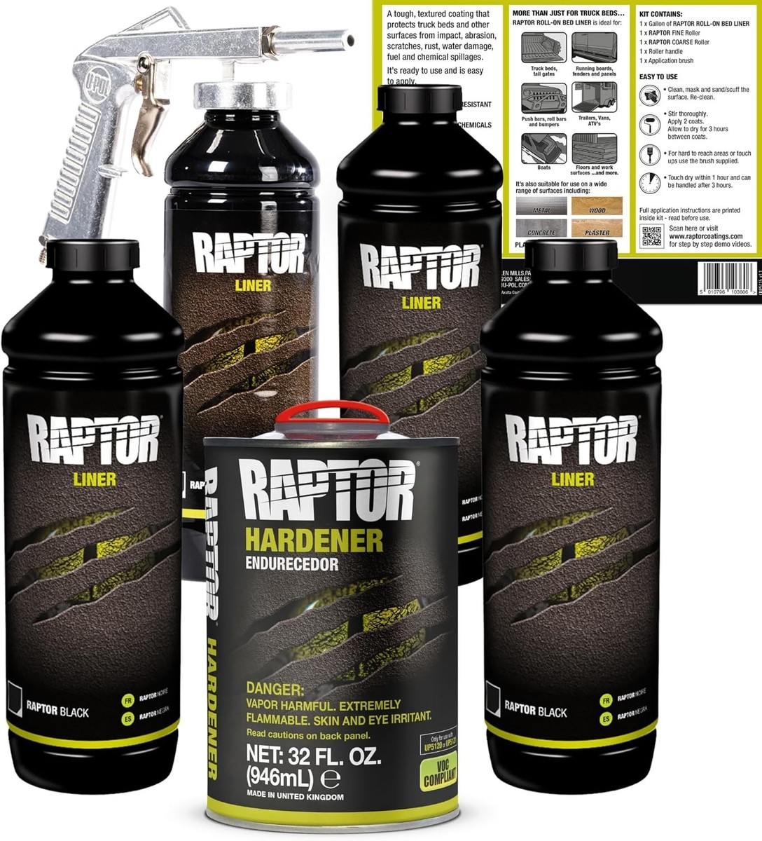 Raptor Black Urethane Spray-On Truck Bed Liner Kit, Protective