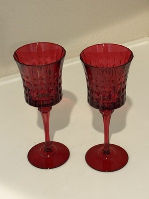 Cristal d Arques Lady Diamond Red Stemmed Glasses Set of 2 Made in France