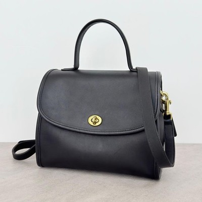 Vintage Coach Manor Bag Black Leather 2way Shoulder TopHandle 