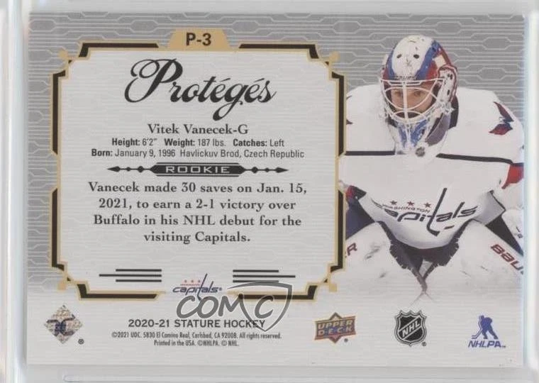 2020-21 Upper Deck Stature Proteges Vitek Vanecek #P-3 Rookie RC - Image 2 of 2