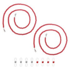 2 Pcs Glass Pearl Beaded Eyeglass Chain for Women, 28 Inch Red