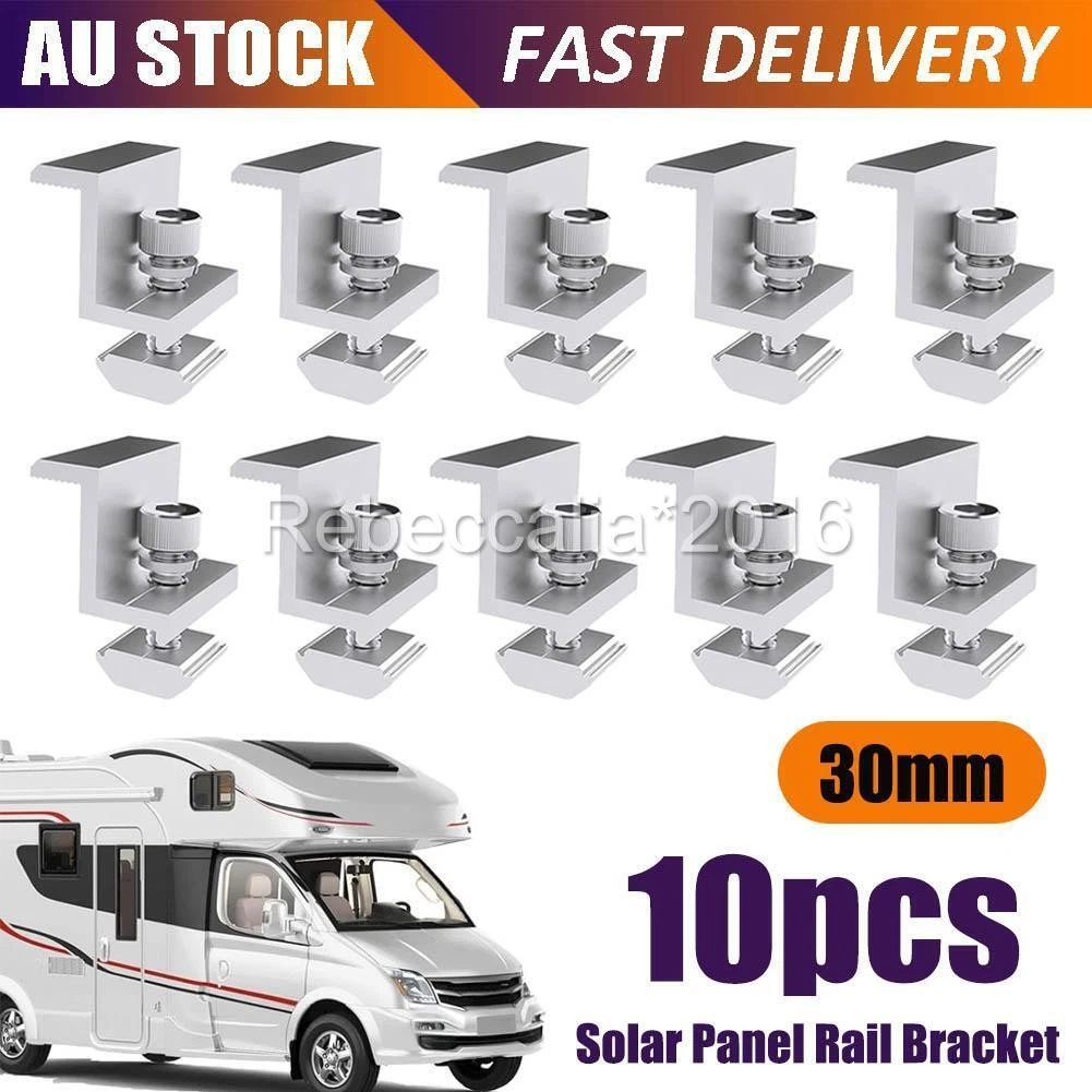 10pcs 30mm Solar Panel Rail Bracket Mounting Aluminium Fixing Mid/End Clamp AUS